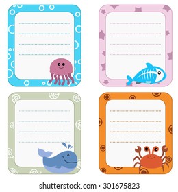 Collection of cute frames with Sea creatures.