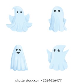 Collection of cute and friendly cartoon ghosts illustrations for halloween with adorable, happy, and playful ghostly characters, perfect for children's digital art and design