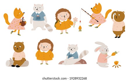 Collection of cute and fun animals. Big set of characters. Vector illustration