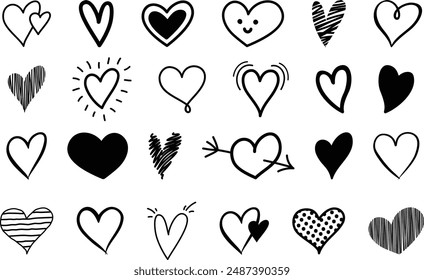 Collection of cute and fun heart doodles