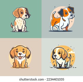 Collection of cute funny dog characters illustration for logo icon cartoon vector style