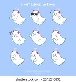 A collection of cute and funny ghost face expression emoji. flat design vector illustration