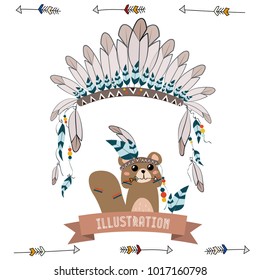 collection of cute and funny Indian animals. A stylized illustration of an Indian beaver with feathers