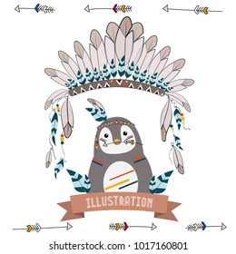 collection of cute and funny Indian animals. A stylized illustration of an Indian penguin with feathers