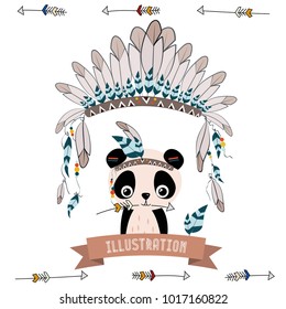colección de lindos y divertidos animales indios. Una ilustración estilizada de un panda indio con plumas