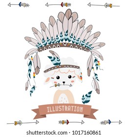 collection of cute and funny Indian animals. A stylized illustration of an Indian sheep with feathers