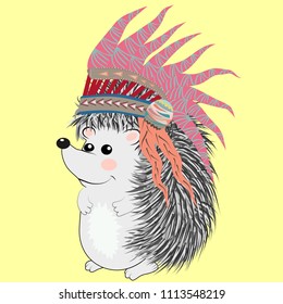 collection of cute and funny Indian animals. A stylized illustration of an Indian hedgehog with feathers