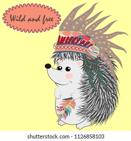 collection of cute and funny Indian animals. A stylized illustration of an Indian hedgehog with feathers