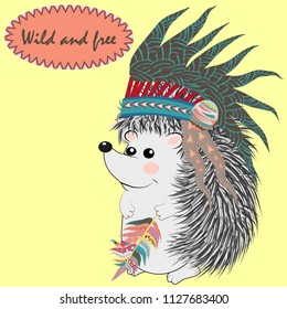 collection of cute and funny Indian animals. A stylized illustration of an Indian hedgehog with feathers