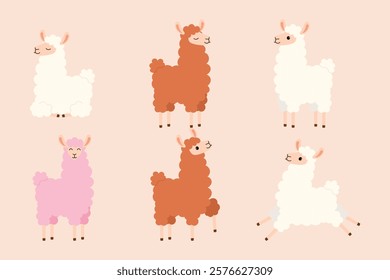 collection of cute funny llama cartoon illustration