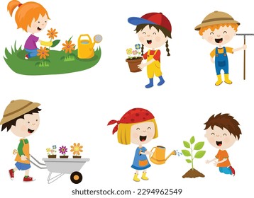 Collection Of Cute Gardening Kids