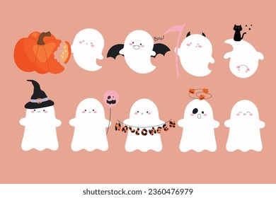 Collection of cute ghosts for Halloween. Vector illustration