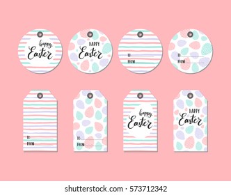 Collection of cute gift tag with caption happy Easter. Vector set hand drawn holiday label