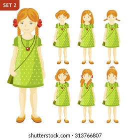 Collection of cute ginger little girls with different hairstyles. Full-length portrait.