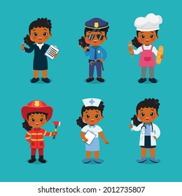 Collection of cute girl in different profession. Labor day clip art. Flat vector cartoon design