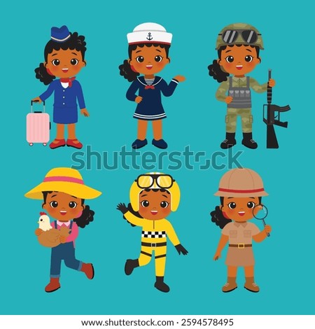 Collection of cute girl in different profession. Labor day clip art