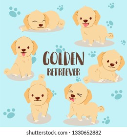 The collection of cute Golden retriever dog in flat vector style. Graphic resource about dog for background, graphic,content , banner, sticker label and greeting card.