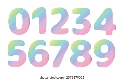 Collection of cute gradient cartoon numbers 1-9 digits. Collection of numbers isolated on white background. Vector illustration