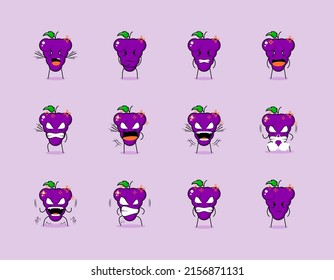 collection of cute grape cartoon character  with angry expression. suitable for emoticon, logo, symbol and mascot. such as emoticon, sticker or fruit logo