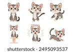 Collection of Cute Gray Tabby Cats in Diverse Poses and Expressions