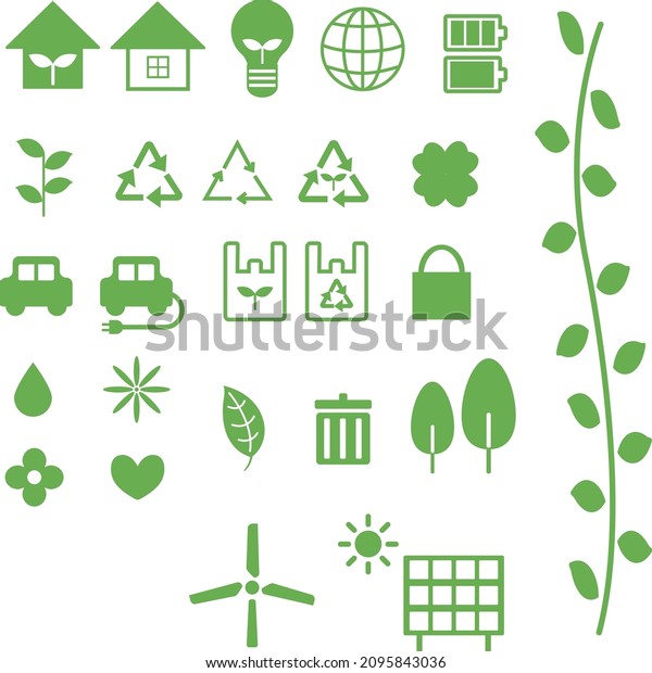 A collection of\
cute green ecology icons