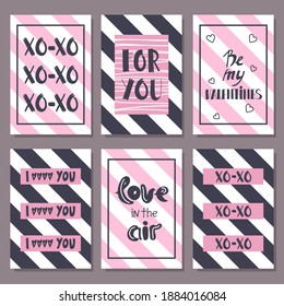 
Collection of cute greeting love cards for valentine's day. Vector illustration.