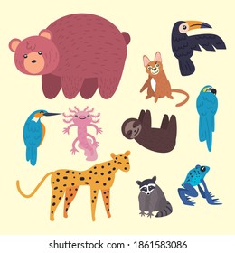 collection of cute group animals vector illustration design