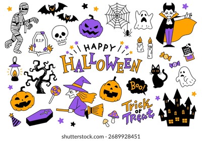 A collection of cute Halloween illustrations
