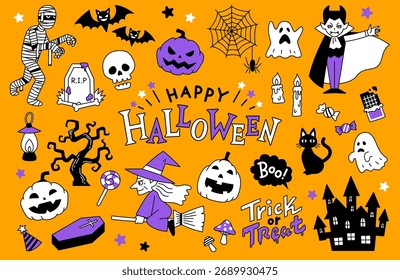 Una colección de lindas ilustraciones de Halloween