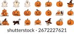 Collection of cute Halloween illustrations featuring jack-o