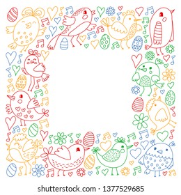 Collection of cute hand drawn bird. Doodle style icons