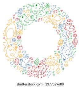 Collection of cute hand drawn bird. Doodle style icons