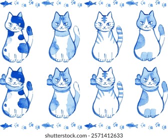 Collection of cute hand drawn cats(blue)