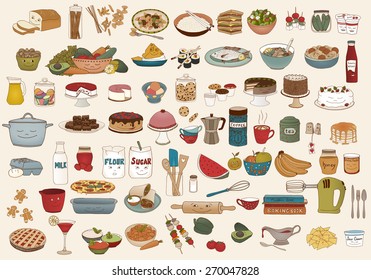 Colección de adorables ilustraciones de comida hechas a mano