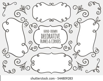 Collection of cute hand drawn frames and calligraphic elements. Decorative elements set. Vector illustration.