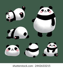 Collection of cute hand drawn panda