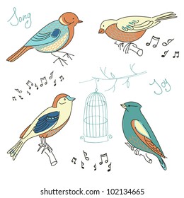 A collection of cute hand-drawn bird doodles