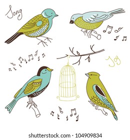 Eine Sammlung süßer, handgezeichneter Vogeldoodles