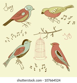 A collection of cute hand-drawn bird doodles
