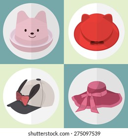 Collection of  Cute Hat women icons set great for any use. Vector EPS10.