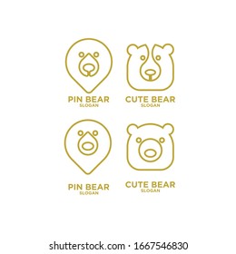 collection of cute head bear abstract logo icon design vector gold line