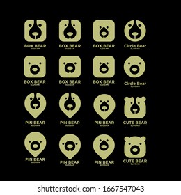 collection of cute head bear abstract logo icon design vector gold black