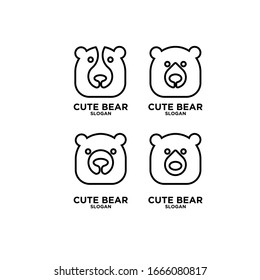 collection of cute head bear line abstract logo icon design vector
