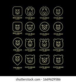 collection of cute head gold line bear abstract logo icon design vector