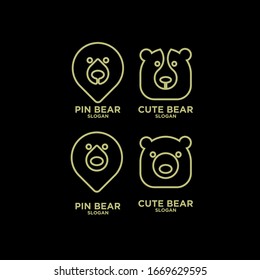 collection of cute head gold line bear abstract logo icon design vector