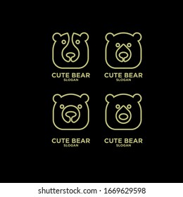 collection of cute head gold line bear abstract logo icon design vector