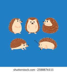 collection of cute hedgehog character standing, sleeping, roll body into a ball illustration