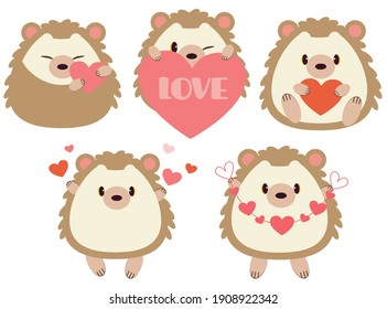 The collection of cute hedgehog with heart in flat vector style. Graphic resource about valentine's day and holiday for graphic,content , banner, sticker label and greeting card.