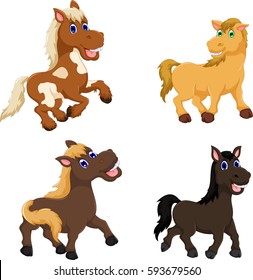 collection of cute horse cartoon