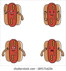 colección de adorable hotdog vector mascot diseño eps 10 sobre fondo blanco